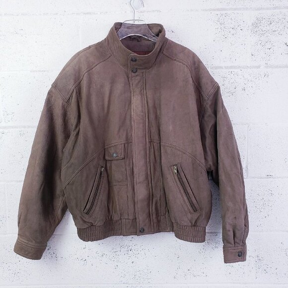 Vintage 90s y2k Adventure Bound Aviator Bomber Insulated Brown Leather Jacket 1X - Picture 1 of 12
